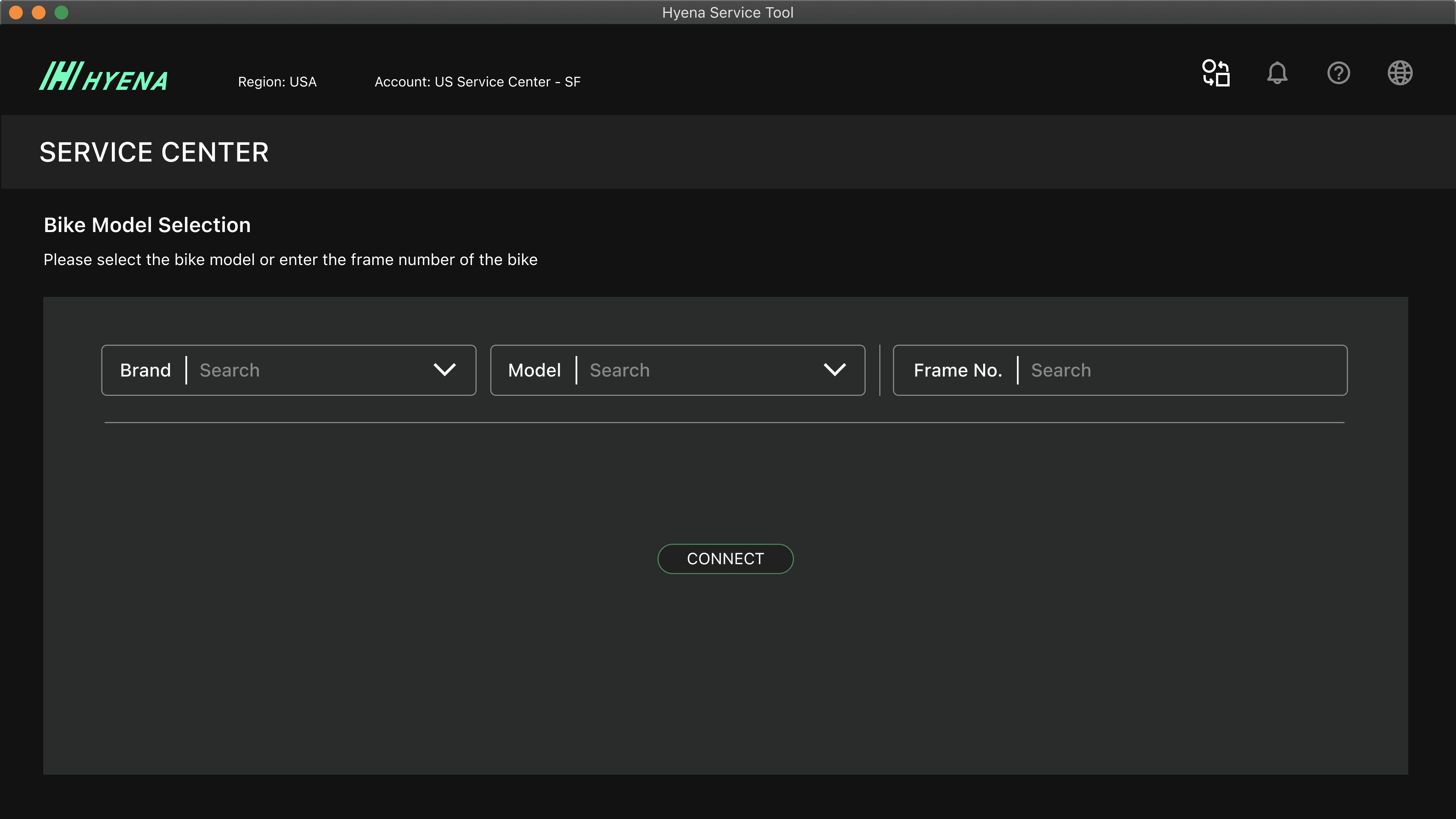 Serice Center Bike Model Selection Page