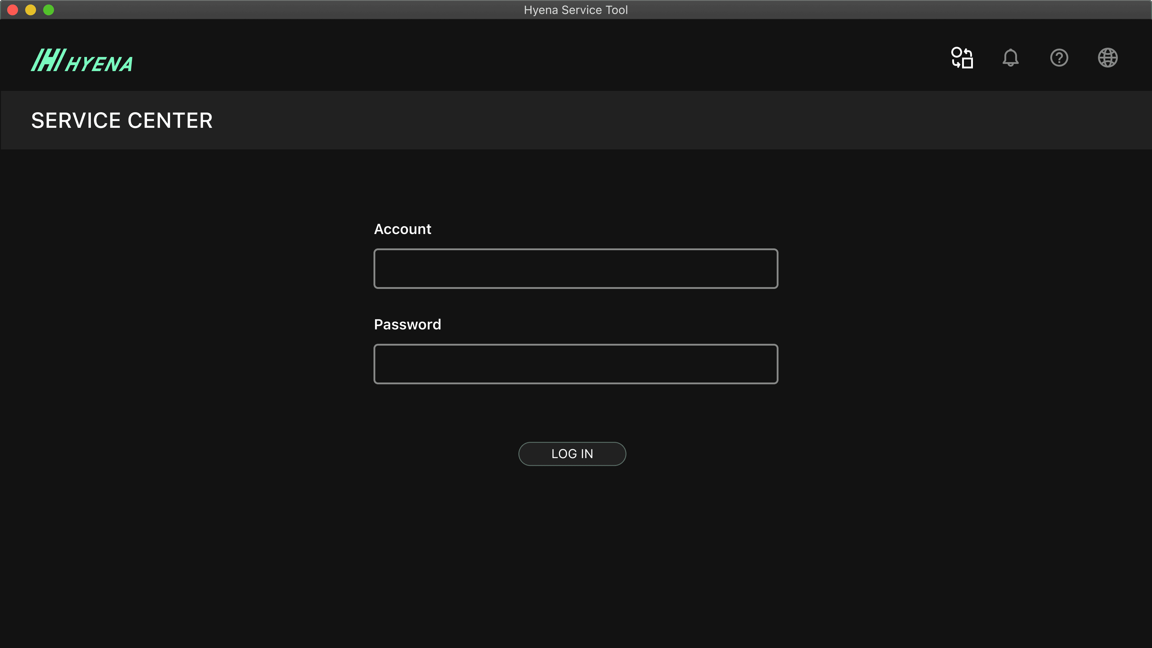 Hyena Service Tool Login Page
