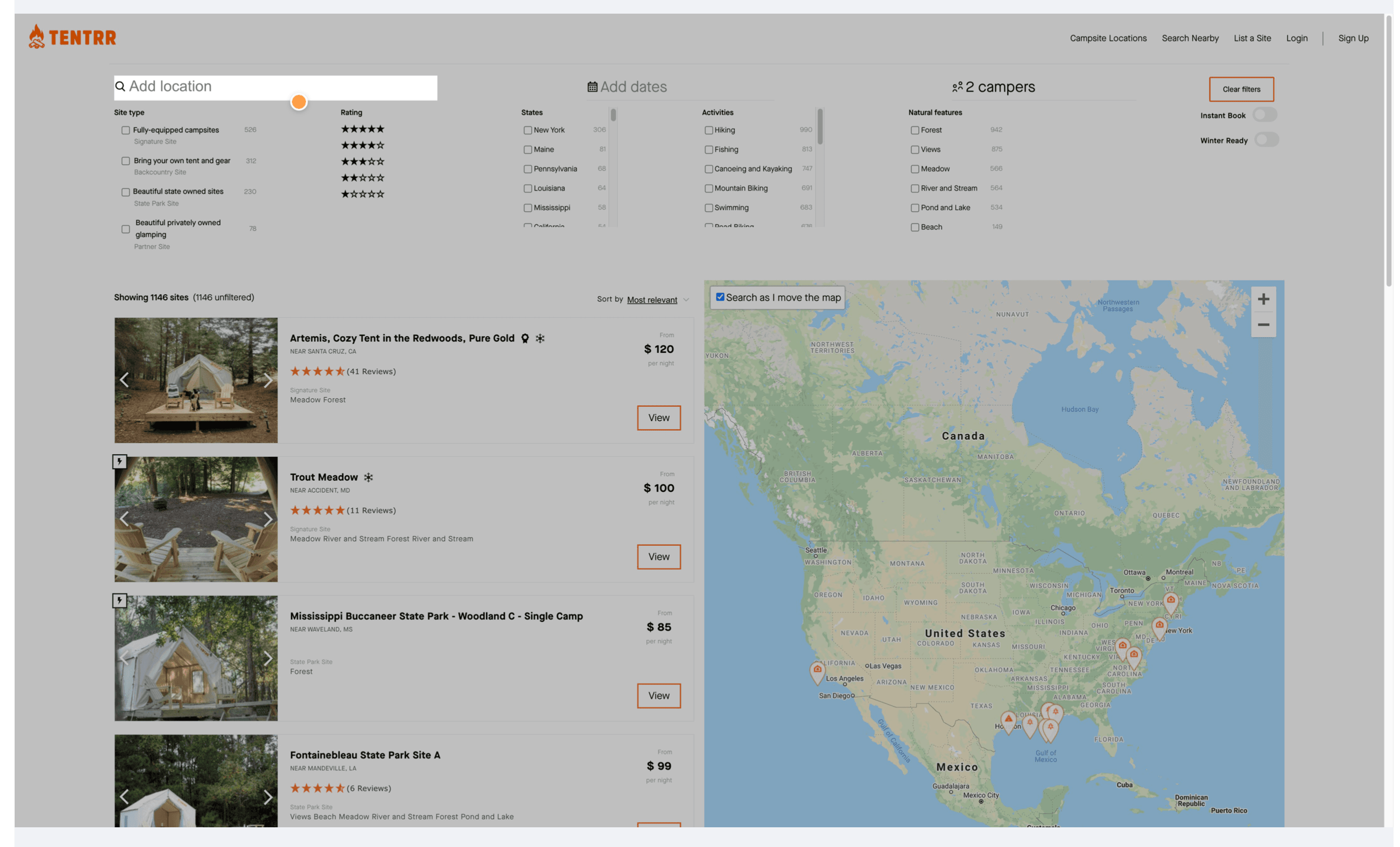 Tentrr Search Function